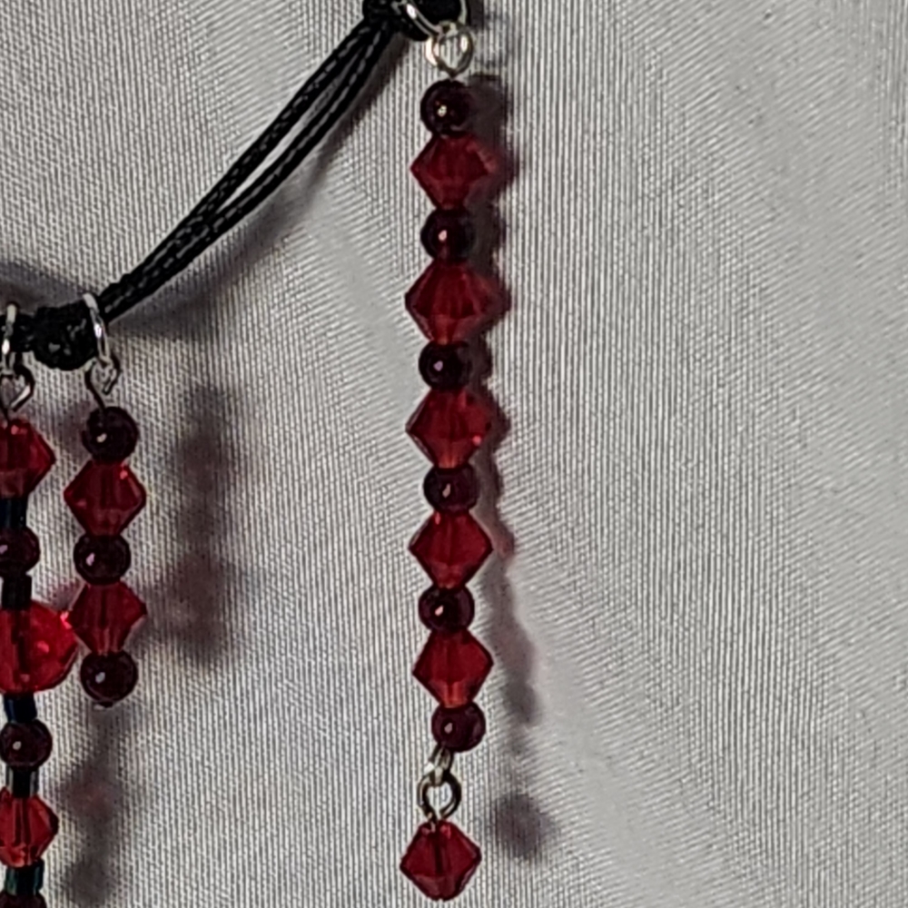 Handmade Gothic Red Crystal, Genuine Garnet and Silver Bat Pendant Necklace - Picture 12 of 14